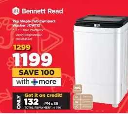 Bennett Read 7kg Single Tub Compact Washer JCW112