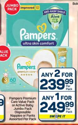 Pampers Premium Care Value Pack or Active Baby Jumbo Pack