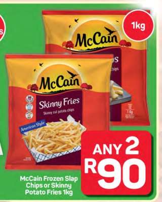 McCain Frozen Slap Chips or Skinny Potato Fries 1kg