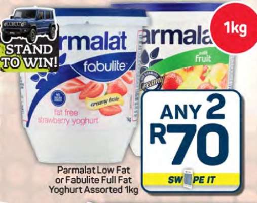 Parmalat Low Fat or Fabulite Full Fat Yoghurt Assorted 1kg
