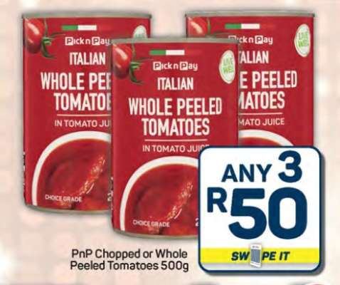 PnP Chopped or Whole Peeled Tomatoes 500g