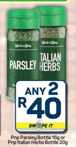PnP Parsley Bottle 16g or PnP Italian Herbs Bottle 20g