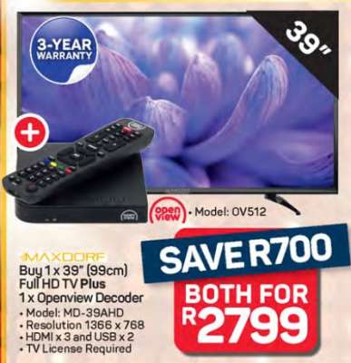 Maxdorf 39" Full HD TV Plus Openview Decoder