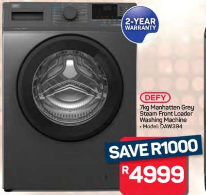 DEFY 7kg Manhatten Grey Steam Front Loader Washing Machine