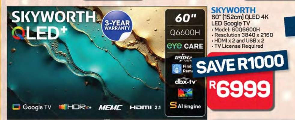 SKYWORTH 60" QLED 4K LED Google TV