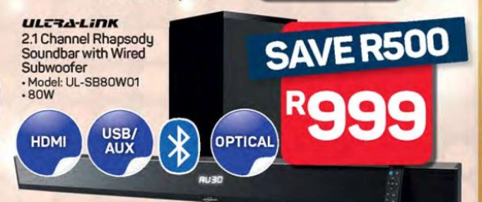 Ultra-Link 2.1 Channel Rhapsody Soundbar with Wired Subwoofer