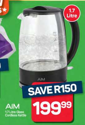 AIM 1.7 Litre Glass Cordless Kettle