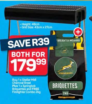 Stellar Midi Charcoal Braai + Springbok Briquettes