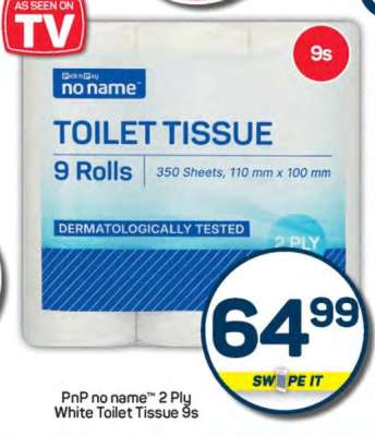 PnP no name™ 2 Ply White Toilet Tissue 9s