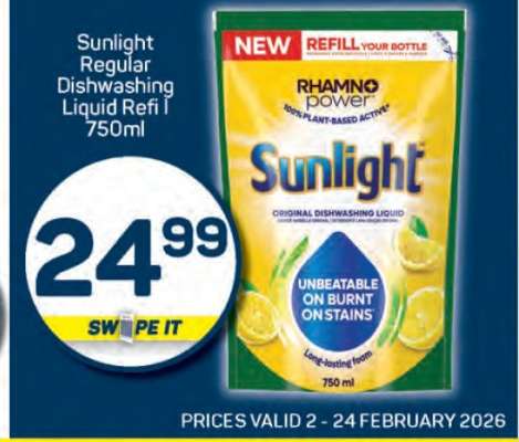 Sunlight Regular Dishwashing Liquid Refill 750ml