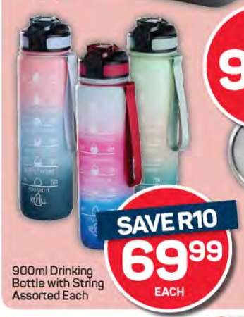 900ml Drinking Bottle with String Assorted Each