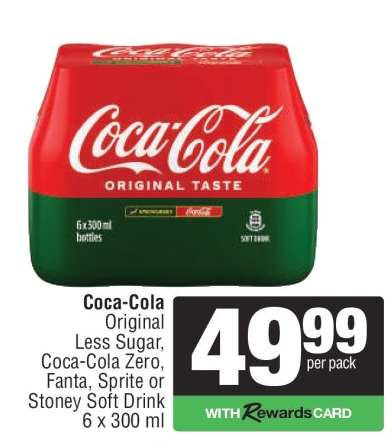 Coca-Cola Original Less Sugar, Coca-Cola Zero, Fanta, Sprite or Stoney Soft Drink