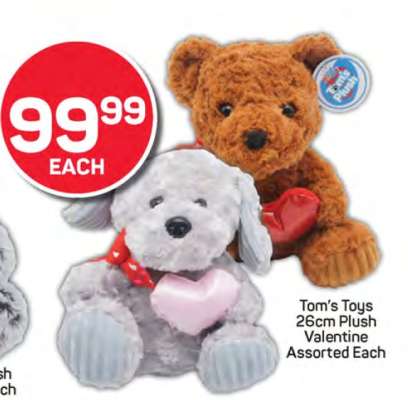 Tom’s Toys 26cm Plush Valentine Assorted Each