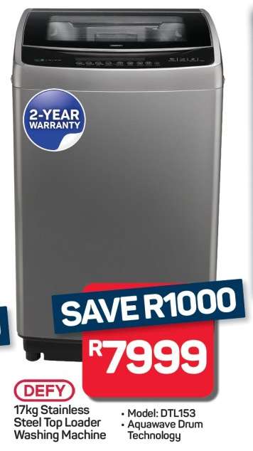 Defy 17kg Stainless Steel Top Loader Washing Machine