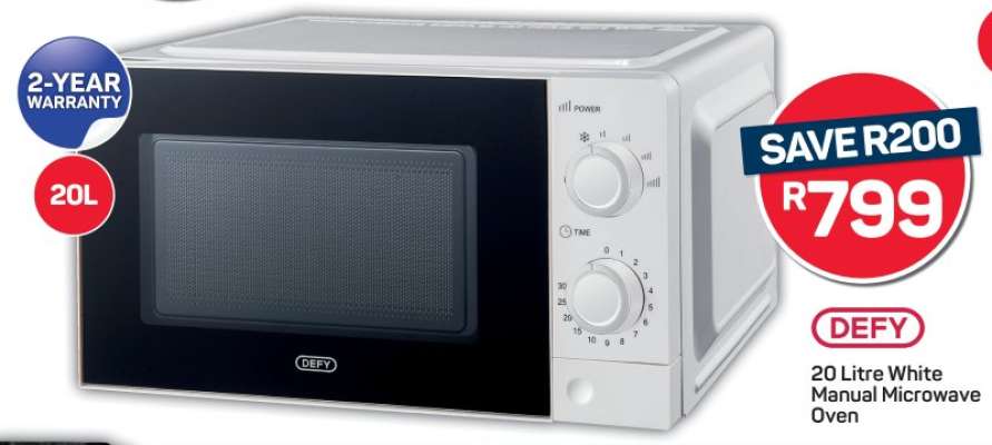DEFY 20 Litre White Manual Microwave Oven