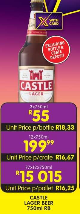 CASTLE LAGER BEER 750ml RB