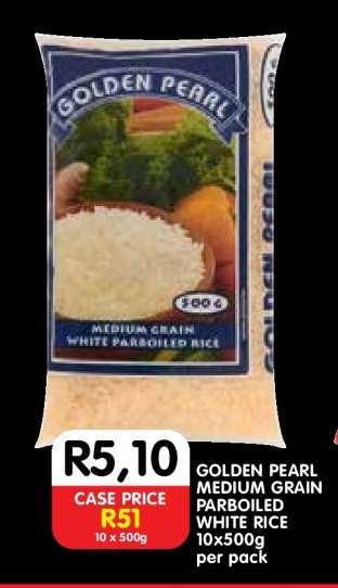 GOLDEN PEARL MEDIUM GRAIN PARBOILED WHITE RICE 10x500g per pack