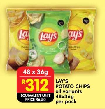 LAY'S POTATO CHIPS all variants 48x36g per pack