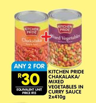 KITCHEN PRIDE CHAKALAKA/MIXED VEGETABLES IN CURRY SAUCE 2x410g