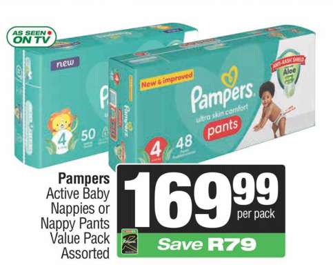 Pampers Active Baby Nappies or Nappy Pants Value Pack Assorted