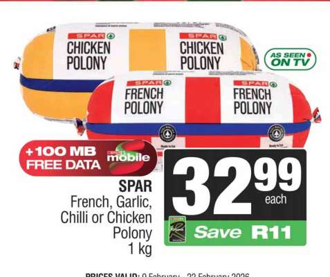 SPAR French, Garlic, Chilli or Chicken Polony 1 kg