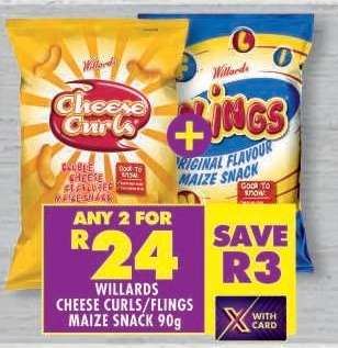 WILLARDS CHEESE CURLS/FLINGS MAIZE SNACK 90g