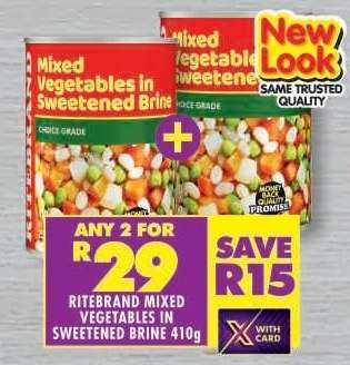 RITEBRAND MIXED VEGETABLES IN SWEETENED BRINE 410g