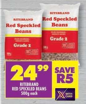 RITEBRAND RED SPECKLED BEANS 500g each
