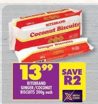 RITEBRAND GINGER/COCONUT BISCUITS 200g each
