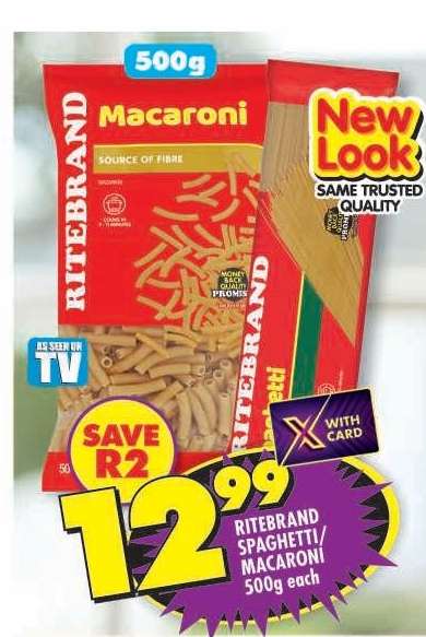 RITEBRAND SPAGHETTI/MACARONI 500g each