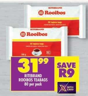 RITEBRAND ROOIBOS TEABAGS 80 per pack