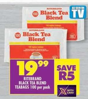 RITEBRAND BLACK TEA BLEND TEABAGS 100 per pack