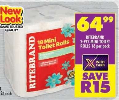 RITEBRAND 2-PLY MINI TOILET ROLLS 18 per pack