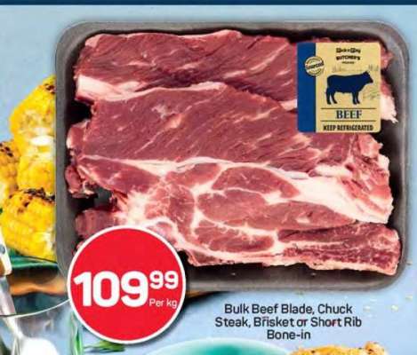 Bulk Beef Blade, Chuck Steak, Brisket or Short Rib Bone-in