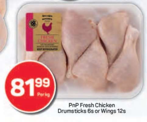 PnP Fresh Chicken Drumsticks 6s or Wings 12s