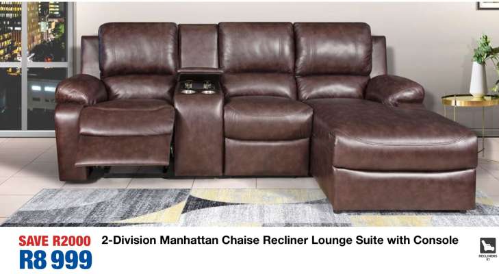 2-Division Manhattan Chaise Recliner Lounge Suite with Console