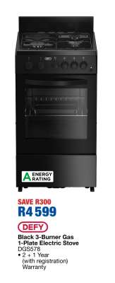 Black 3-Burner Gas 1-Plate Electric Stove DGS578