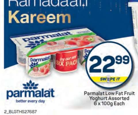 Parmalat Low Fat Fruit Yoghurt Assorted 6 x 100g Each