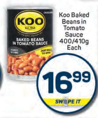 Koo Baked Beans in Tomato Sauce 400/410g Each