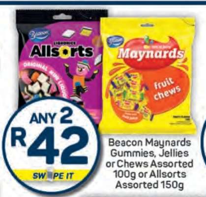 Beacon Maynards Gummies, Jellies or Chews Assorted 100g or Allsorts Assorted 150g