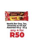 Nestlé Bar One, Tex, Smarties or Kit Kat