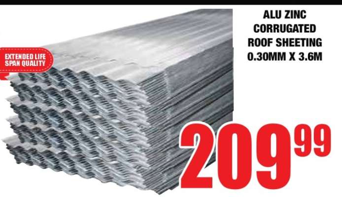 ALU ZINC CORRUGATED ROOF SHEETING 0.30MM X 3.6M