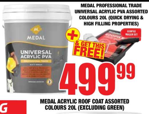 MEDAL PROFESSIONAL TRADE UNIVERSAL ACRYLIC PVA ASSORTED COLOURS 20L