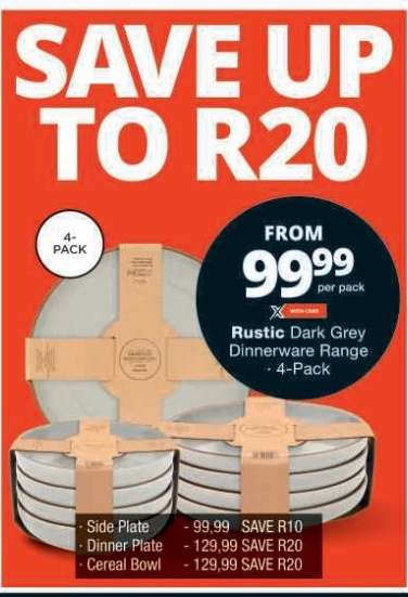 Rustic Dark Grey Dinnerware Range - 4-Pack