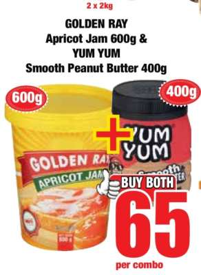 GOLDEN RAY Apricot Jam 600g & YUM YUM Smooth Peanut Butter 400g