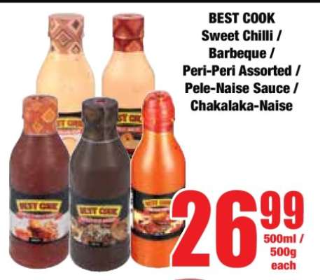 BEST COOK Sweet Chilli / Barbeque / Peri-Peri Assorted / Pele-Naise Sauce / Chakalaka-Naise