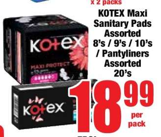 KOTEX Maxi Sanitary Pads Assorted 8's / 9's / 10's / Pantyliners Assorted 20's