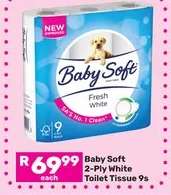 Baby Soft 2 Ply White Toilet Tissue-9s