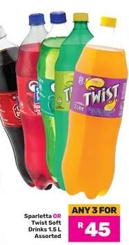Sparletta OR Twist Soft Drinks 1.5 L Assorted