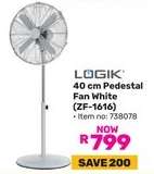 LOGIK 40 cm Pedestal Fan White (ZF-1616)